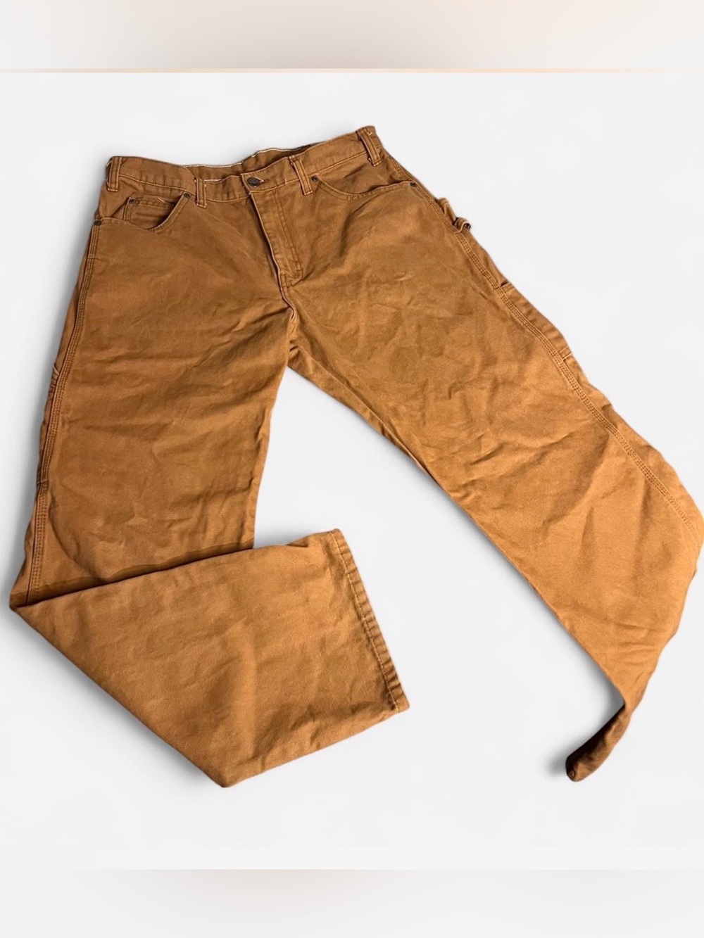 Dickies Duck Canvas Carpenter Work Pants Brown 34x32 Relaxed Fit Workwear
